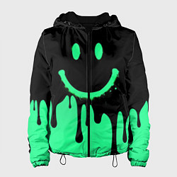 Куртка с капюшоном женская Смайлик с подтеками, цвет: 3D-черный