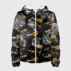 Куртка с капюшоном женская Надписи Porn Hub - снежинки, цвет: 3D-белый