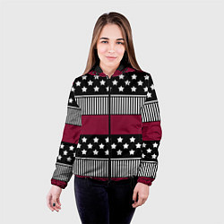 Куртка с капюшоном женская Burgundy black striped pattern, цвет: 3D-черный — фото 2