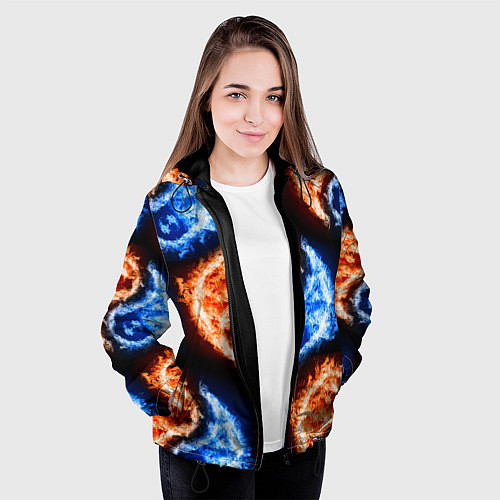 Женская куртка Инь - янь, огонь - вода, паттерн / 3D-Черный – фото 3