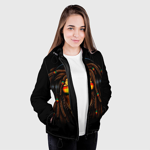 Женская куртка Лев в наушниках с дредами / 3D-Черный – фото 3