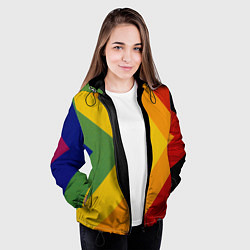 Куртка с капюшоном женская Абстрактные геометрические разноцветные треугольны, цвет: 3D-черный — фото 2