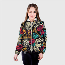 Куртка с капюшоном женская Тату алмаза и черепа, цвет: 3D-белый — фото 2
