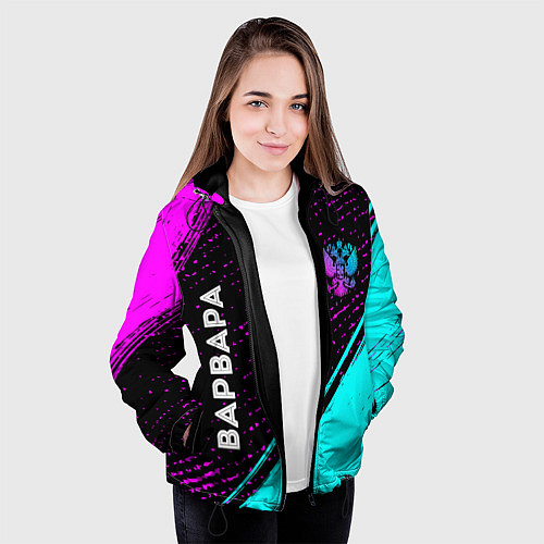 Женская куртка Варвара и неоновый герб России: символ и надпись в / 3D-Черный – фото 3
