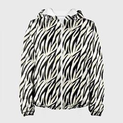 Куртка с капюшоном женская Тигровый полосатый узор-черные, бежевые полосы на, цвет: 3D-белый