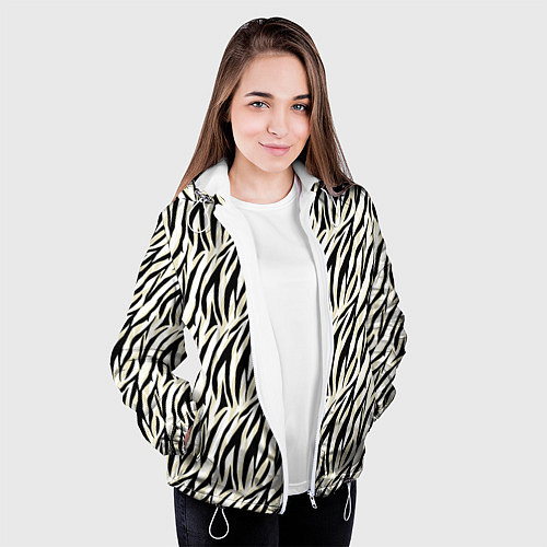 Женская куртка Тигровый полосатый узор-черные, бежевые полосы на / 3D-Белый – фото 3