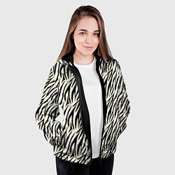 Куртка с капюшоном женская Тигровый полосатый узор-черные, бежевые полосы на, цвет: 3D-черный — фото 2