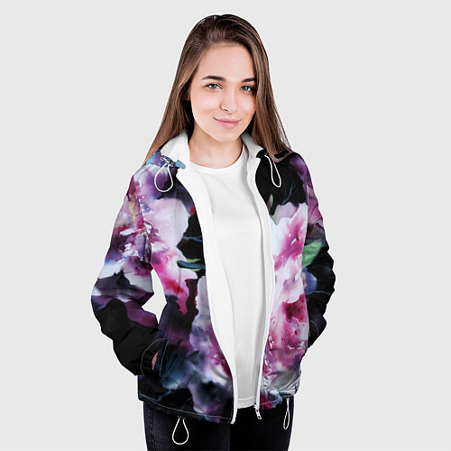 Женская куртка Цветы Пионы Акварель / 3D-Белый – фото 3