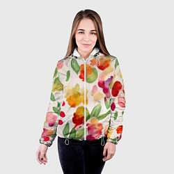 Куртка с капюшоном женская Романтичные акварельные цветы, цвет: 3D-белый — фото 2