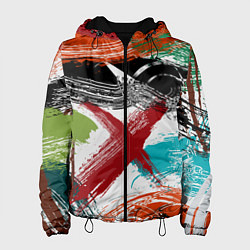 Куртка с капюшоном женская Мазки кистью по холсту цветной краской abstraction, цвет: 3D-черный