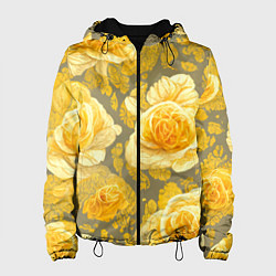 Куртка с капюшоном женская Яркие желтые бутоны, цвет: 3D-черный