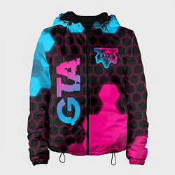 Куртка с капюшоном женская GTA - neon gradient: надпись, символ, цвет: 3D-черный