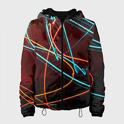 Куртка с капюшоном женская Неоновые лучи на тёмной поверхности, цвет: 3D-черный