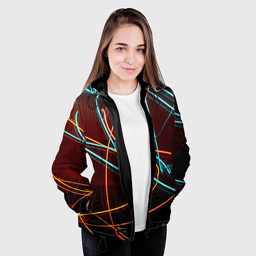 Женская куртка Неоновые лучи на тёмной поверхности / 3D-Черный – фото 3