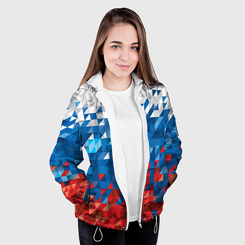 Женская куртка Полигональный флаг России! / 3D-Белый – фото 3