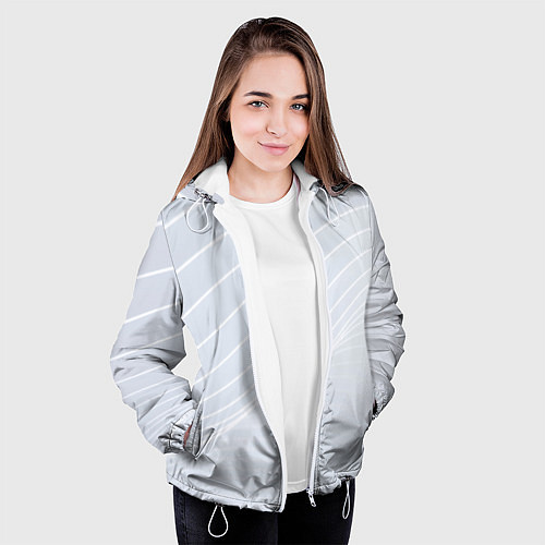 Женская куртка Серый фон и белые линии / 3D-Белый – фото 3