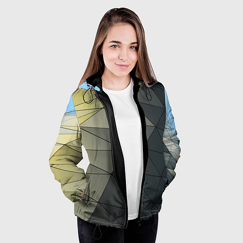 Женская куртка Абстрактная сетка из множества фигур / 3D-Черный – фото 3