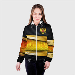 Куртка с капюшоном женская Black & gold - герб России, цвет: 3D-белый — фото 2