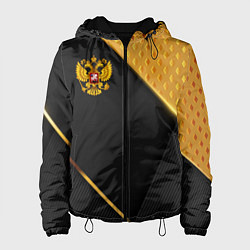 Куртка с капюшоном женская Герб России на черном фоне с золотыми вставками, цвет: 3D-черный