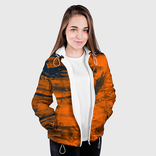 Женская куртка Абстрактная оранжевая поверхность и чёрные тени / 3D-Белый – фото 3