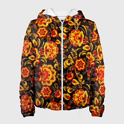 Куртка с капюшоном женская Хохлома роспись, цвет: 3D-белый