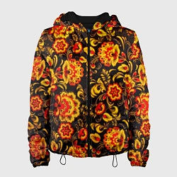 Куртка с капюшоном женская Хохлома роспись, цвет: 3D-черный