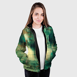 Куртка с капюшоном женская Абстрактные зелёные краски и силуэты людей, цвет: 3D-черный — фото 2