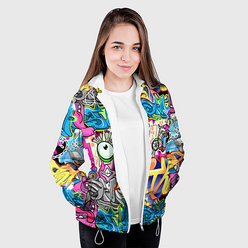 Женская куртка Велосипедист и глаз граффити / 3D-Белый – фото 3
