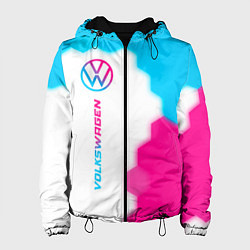 Куртка с капюшоном женская Volkswagen neon gradient style: по-вертикали, цвет: 3D-черный