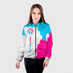 Куртка с капюшоном женская Volkswagen neon gradient style: по-вертикали, цвет: 3D-черный — фото 2
