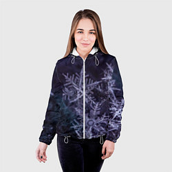 Куртка с капюшоном женская Снежинки макро фото, цвет: 3D-белый — фото 2