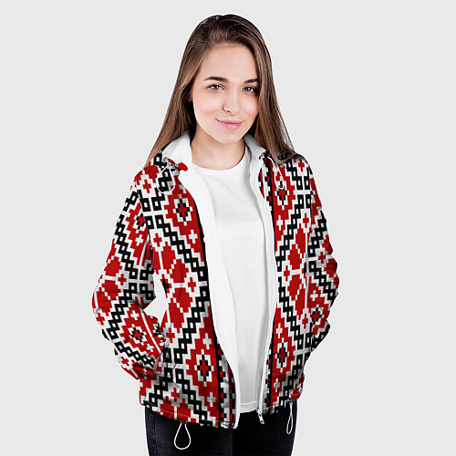 Женская куртка Вышивка геометрический узор крест / 3D-Белый – фото 3