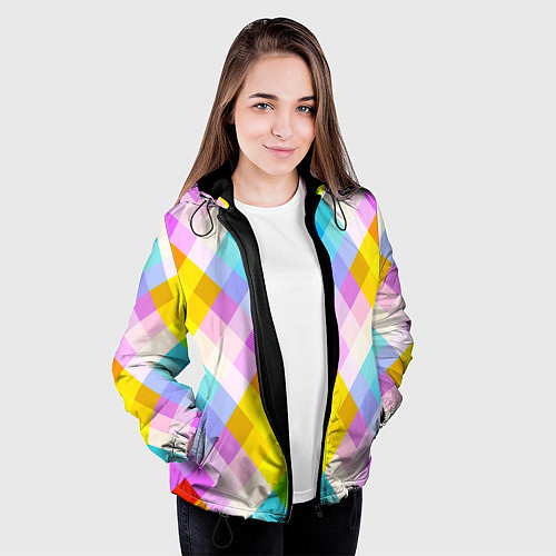 Женская куртка Узор из разноцветных ромбов / 3D-Черный – фото 3
