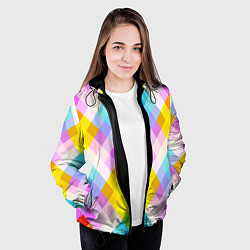 Куртка с капюшоном женская Узор из разноцветных ромбов, цвет: 3D-черный — фото 2