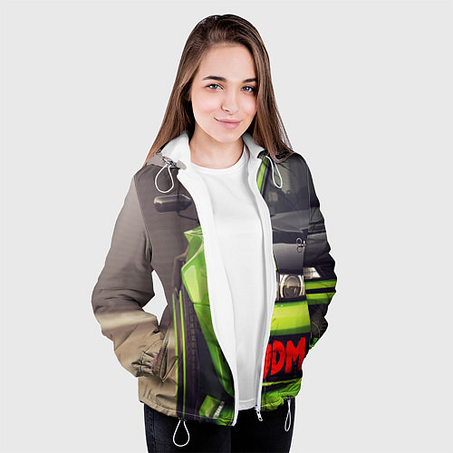 Женская куртка JDM машина зеленая тюнингованная / 3D-Белый – фото 3