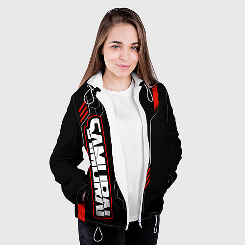Женская куртка Samurai - Красный техно - Киберпанк / 3D-Белый – фото 3