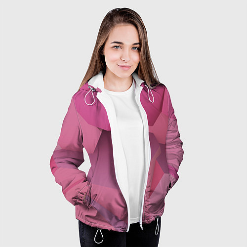 Женская куртка Розовые геометрические фигуры / 3D-Белый – фото 3