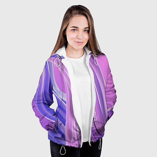 Женская куртка Волнообразные абстрактные розовые паттерны / 3D-Белый – фото 3