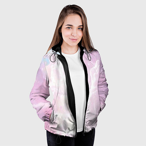 Женская куртка Розовые облака на голубом небе / 3D-Черный – фото 3