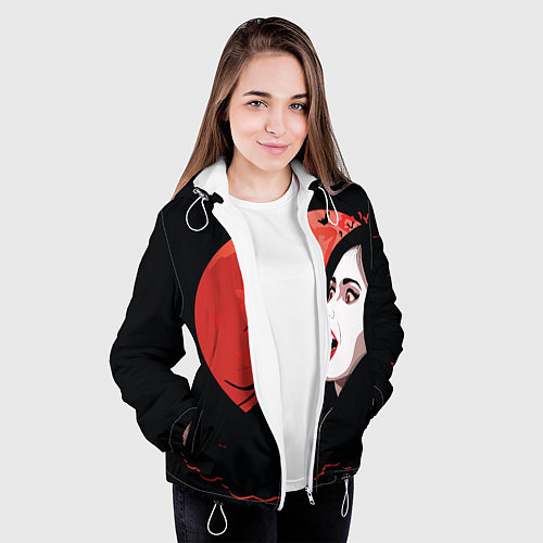 Женская куртка Вампирша на фоне красной луны / 3D-Белый – фото 3