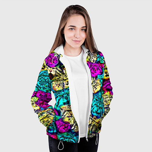 Женская куртка Психоделические манулы / 3D-Белый – фото 3
