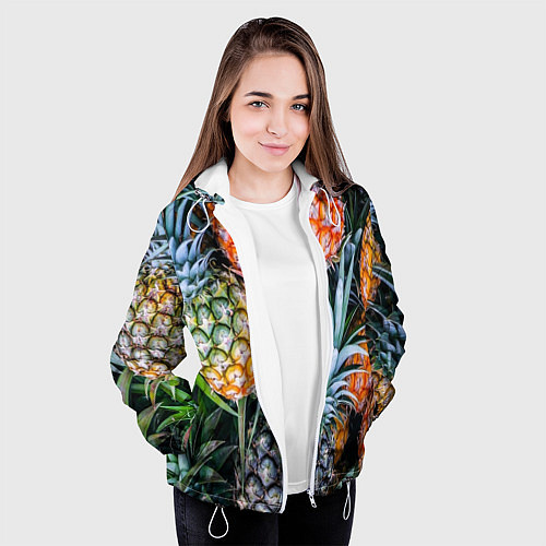 Женская куртка Фон из ананасов / 3D-Белый – фото 3