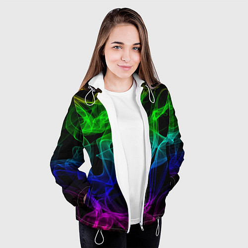 Женская куртка Разноцветный неоновый дым / 3D-Белый – фото 3