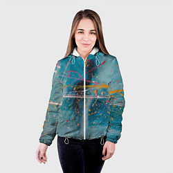 Куртка с капюшоном женская Абстрактный голубой фон, тени и краски, цвет: 3D-белый — фото 2