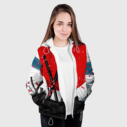 Женская куртка Солнце, волны и катаны / 3D-Белый – фото 3