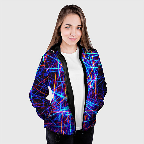 Женская куртка Красно-синие неоновые линии / 3D-Черный – фото 3
