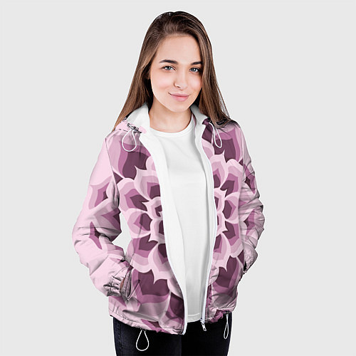 Женская куртка Цветочный узор в розовых тонах / 3D-Белый – фото 3