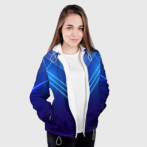 Женская куртка Глубокий синий с неоновыми полосами / 3D-Белый – фото 3