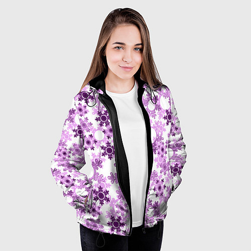 Женская куртка Розовые снежинки на белом фоне Новогодний декор / 3D-Черный – фото 3