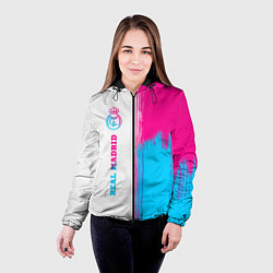 Куртка с капюшоном женская Real Madrid neon gradient style: по-вертикали, цвет: 3D-черный — фото 2